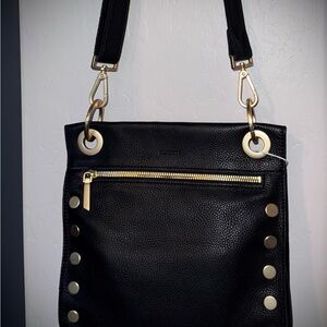 Hammitt NWT Med. Tony Black Leather Shoulder Bag with Gold Accents